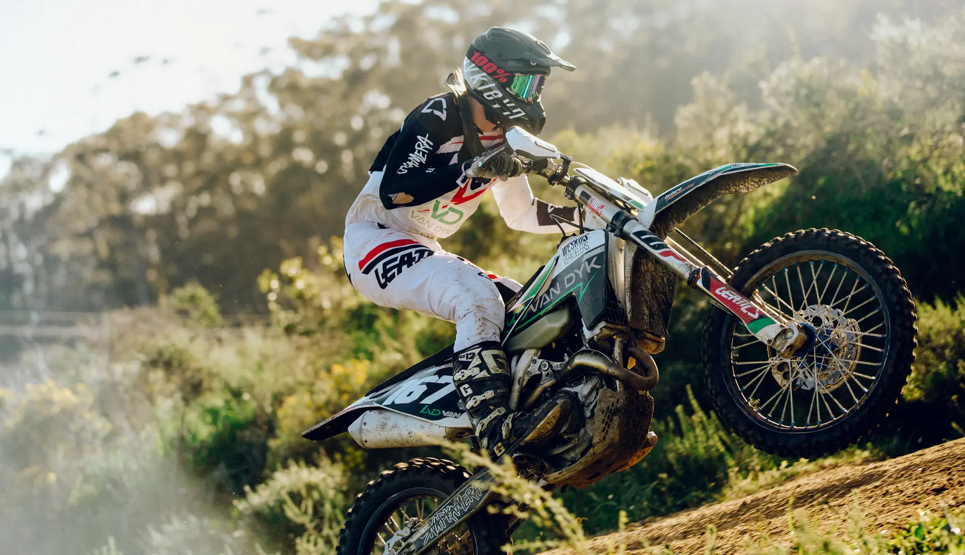 Off-road motorcycle rider on a dirt trail